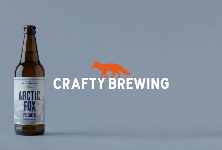 Crafty Brewing logo featuring a stylised hop cone and modern typography on a dark background.