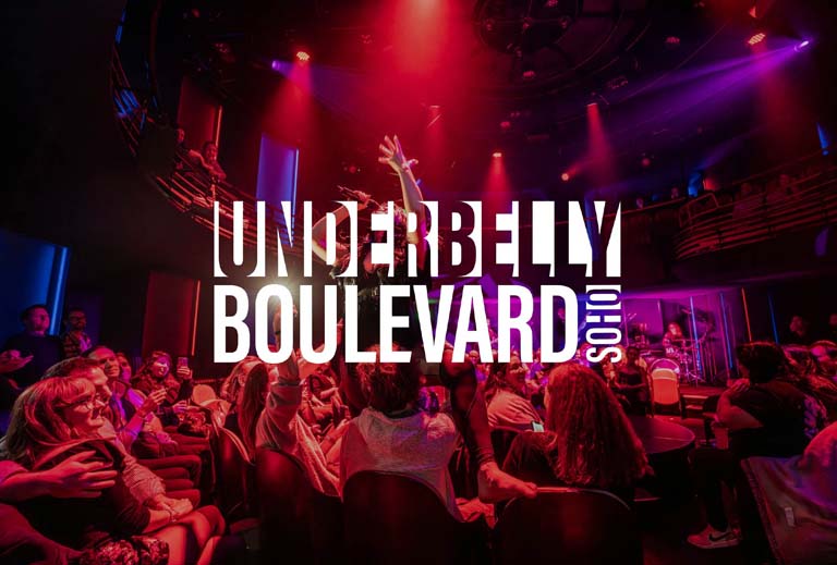 Underbelly Boulevard logo featuring bold typography and a modern design on a white background.